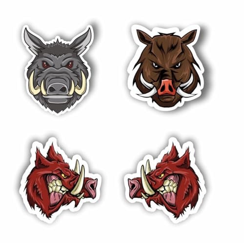 AMA SHOP Aufkleber-Set Wildschwein Mod.1| 4 Stück | Aufkleber für Helm, Motorrad, Wohnmobil, Boot | AutoTuning