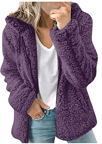 AnnSemo Womens Fleece Hoodie Jacket Sherpa Lined Full Zip Up Trench Coats Winter Warm Soft Teddy Fleece Hooded Sweatshirt Fluffy Cardigans Jumpers Sweater Overcoat Christmas