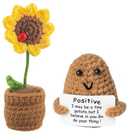 Meanju 2 Stück Positive Potato,Kreative Strickwolle Kartoffel Puppe,Pocket Hug Positive Sonnenblume,Kreative Plush Plushie,Mutmacher Geschenk,Mutmacher Kartoffel Pocket Hug Geburtstagsgeschenk