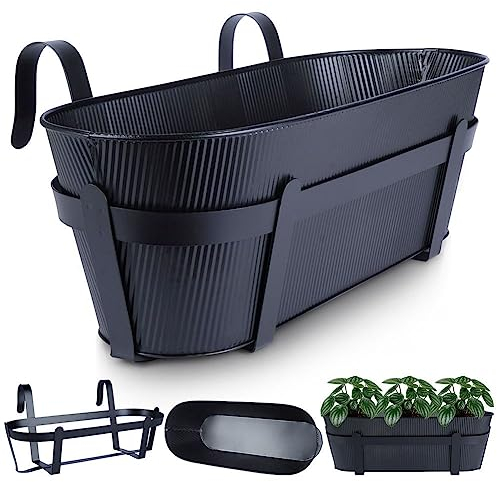 Vilde Pot de fleurs suspendu pour balcon - En métal - Noir - 51,5 cm