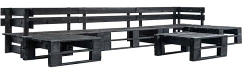 Camerina 6-TLG. Garten-Paletten-Sofagarnitur Schwarz Holz Couch Klein Sofa Mit Schlaffunktion Und Bettkasten