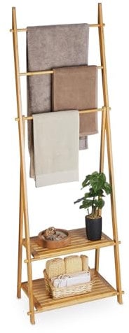 Avilia Mensole Porta Asciugamani per Bagno con 3 Ripiani in Bambù - Scaffale Porta Asciugamani da Terra, Design Eco-Sostenibile, Facile Installazione, 53x30x153cm
