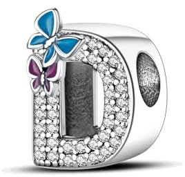 Symretie Damen 925 Sterling Silber Charm Anhänger Buchstaben D Beads Charms Kompatibel mit Europäischen Armbänder und Halskette