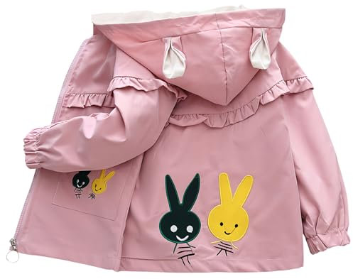 Amur Leopard Veste Enfant Fille Manteau Coupe-vent Blouson à Capuche Trench-coat Bébé Respirant pour Printemps Automne, Rose, 90/1-2 Ans