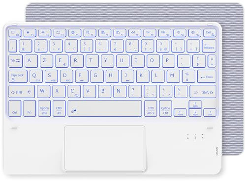 CACOE Teclado con Teclado táctil, Bluetooth inalámbrico de 10 Pulgadas, [AZERTY francés] Ligero Fino para iPad, iPad Pro/Air, Android Tableta Samsung, Xiaomi Pad, Huawei, Lenovo, Blanco