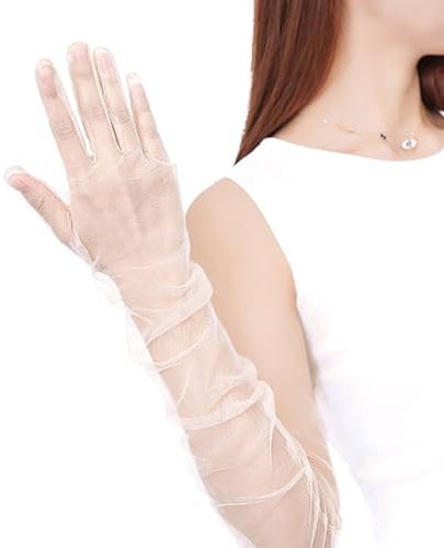 yeeplant Ellenbogenlange Braut-Handschuhe, einfacher Stil, voller Finger, modisches Gaze-Arm-Zubehör für Bräute und Formale, Weiß27, One size