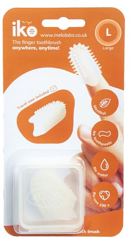 iKo Original Finger Toothbrush + Clear Case, Large 20mm Finger | Soft Touch, No Toothpaste or Water Needed, 100% Recyclable Adult Home Dental Care, Mini Travel Oral Health Holiday Essential