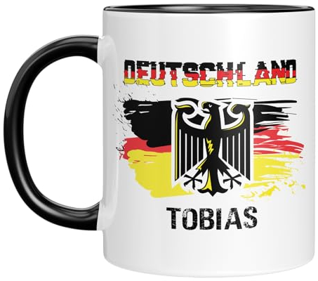 TassenTicker - Deutschland Tasse - mit Namen personalisiert - Deutschland Fahne - Kaffeebecher - schwarz und weiß - deutsche Flagge - Länder Tasse - Schwarz
