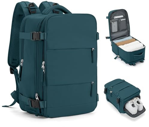 HPLQQ Zaino Bagaglio a Mano Borse da Cabina per Ryanair 40x30x20 Zaino Aereo Zaino da Viaggio donna, Borsa da Viaggio aereo Impermeabile 14 Pollici Zaino Casual Porta PC,E5-blu Pavone