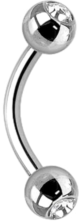 Taffstyle Banane Piercing Augenbrauenpiercing aus Titan Außengewinde Implantatqualität mit Kristall 1,2mm x 6mm x 3mm