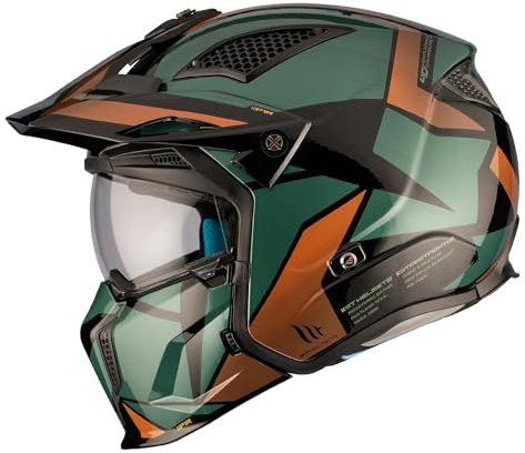 MT Streetfighter Jet SV S P1R Motorcycle Full Face ECE 22.06 DOT Motorbike On Road Adventure Helmet - Matt Black Green Gold (2XL)