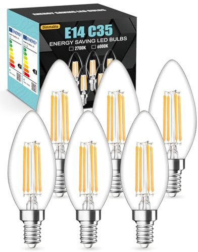 tuare E14 LED Light Bulb Dimmable, 4W 550 Lumens E14 LED Light Bulb Warm White Dimmable 2700K, 40W Equivalent SES Small Edison Screw Light Bulbs, CRI 80 Candle Bulb, 6 Count