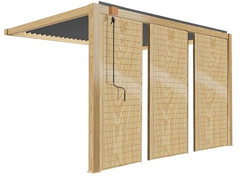Oviala Pergola bioclimatique adossée 3 x 4 m décor Bois avec 3 claustras