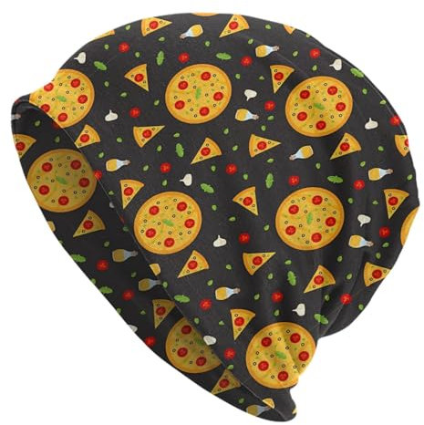 Oudrspo Süße Pizza aus Karton 1 Süße Pizza aus Karton Mützen Dünne Beanie Mütze Lässige Totenkopfmütze Warme Winter Strickmütze für Männer Frauen