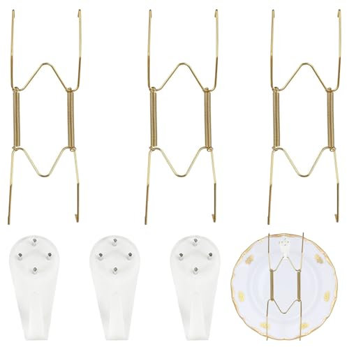 Vierone 6 Pcs Gold 8 Inch Wall Plate Hangers with Hooks, Stainless Steel, Spring-Loaded, Kitchen Decor