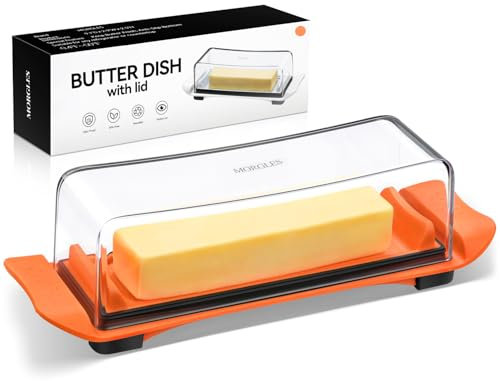 Butter Dish with Lid, MORGLES Airtight Butter Dish for Countertop and Refrigerator, Standard Size Container for East and West Coast Sticks, Dishwasher Safe