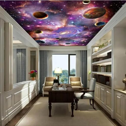 WEIMEIJIE Starry Sky Galaxy Space Planet Wallpaper Planet Ceiling Mural Children's Room Living Room TV Wallpaper