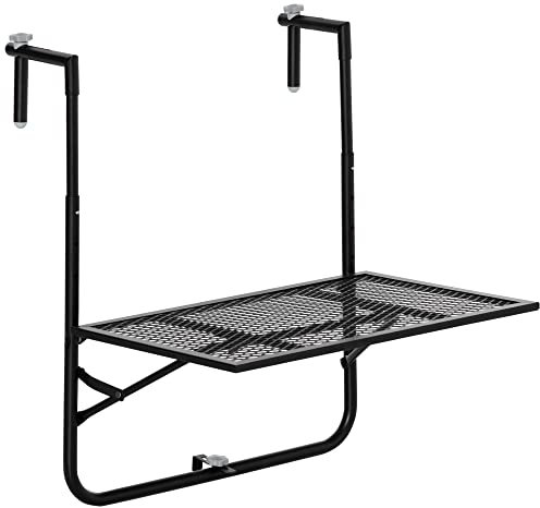 Outsunny Balkonhängetisch klappbar 4-Fach höhenverstellbarer Hängetisch aus Metall wetterfest Balkontisch Beistelltisch Klapptisch für Balkon-& Terrassengeländer Tisch zum Einhängen 60x40 cm Schwarz