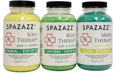 Spazazz RX Therapy Bath Crystals Set, 538g x 3 Pack, Mind Body Soul Collection, Natural Hot Tub Aromatherapy Soak