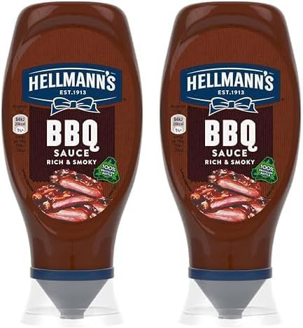 Hellmann's Rich & Smoky BBQ Sauce Condiment squeeze bottle made of 100% recycled plastic for burgers, chicken and chips 490 g (Pack of 2)