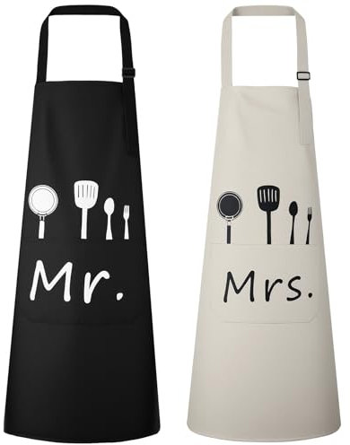 Vicloon Paar Geschenk Schürze,2 Stück Kochschürze,wasserdichte Schürze,Verstellbarem Schürze mit 2 Taschen für Küche,Kochen,Backen,Garten,BBQ(Geschirr)