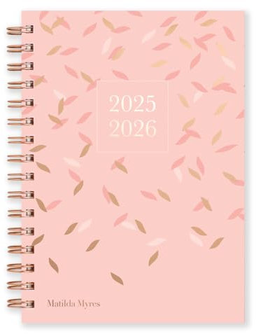 Agenda semainier 2025-2026 avec reliure à spirales or rose et couverture rigide – Format A5 – De juillet à juillet – Rose