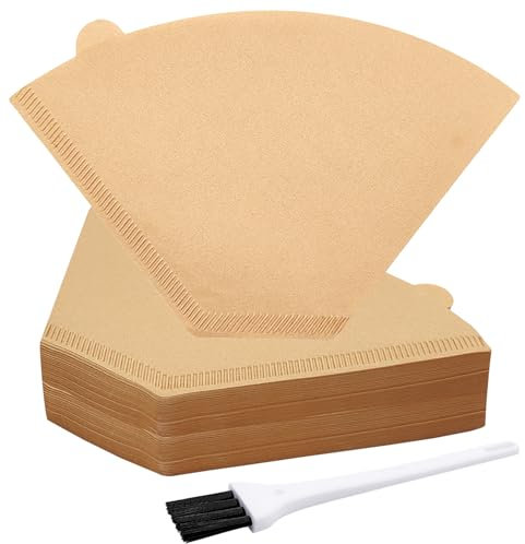 100 Count Coffee Filter Size 4, 8-12 Cup Cone Unbleached Disposable Filters with White Brush, Compatible with Pour Over Coffee Maker, Cone Filter Paper #4