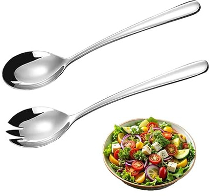 PINEPAN Salatbesteck-Set 2-teilig Edelstahl-Salatbesteck 19,8 cm Salatbesteck Salatlöffel, Edelstahl-Göffel mit langen Griffen glänzend silber für Familie Hotels Restaurants
