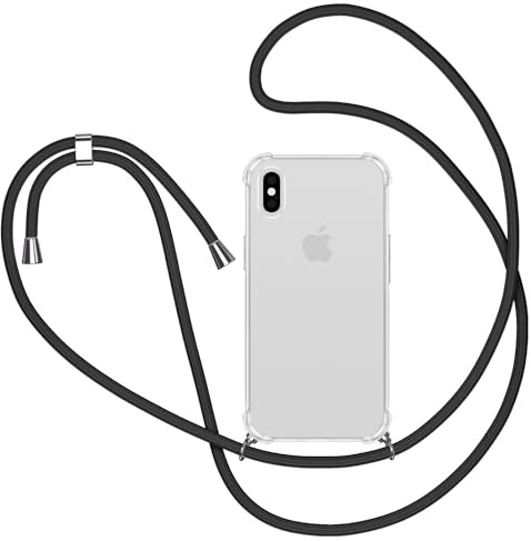 Knrlqim Coque pour iPhone XS Max avec Cordon,Etui avec Collier Transparente Silicone Housse avec Réglable Téléphone Étui Portable Lanyard Case Protection Cover pour iPhone XS Max,Noir