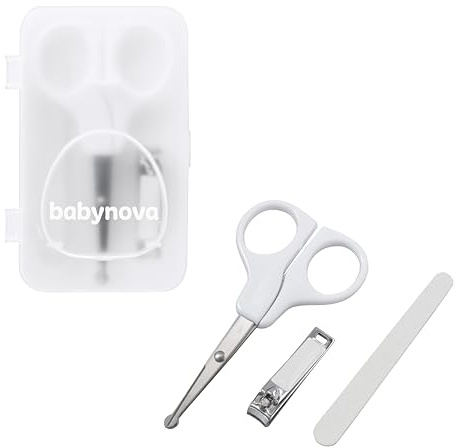 babynova Set Manicure per Bebè – Kit di Cura delle Unghie Sicuro con Forbicine a Punta Arrotondata, Tagliaunghie & Lima – Scatola di Conservazione Igienica per Viaggi & Uso Quotidiano – Senza BPA