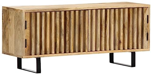IBUQDDV TV-Schrank 90x30x40 cm aus massivem Mangoholz handgefertigt mit 1 Fach und 2 Türen für Multimedia-Geräte, langlebiges Lowboard mit natürlicher Holzmaserung und Stabiler