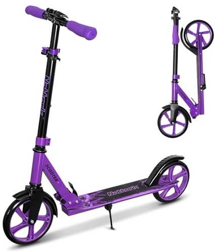 Nattork Scooter für Erwachsene & Jugendliche - Höhenverstellbarer Klapproller mit großen, stabilen Rädern für eine Glatte Fahrt, Leichtgewicht, Pendler-Roller mit Handbremse und Federung