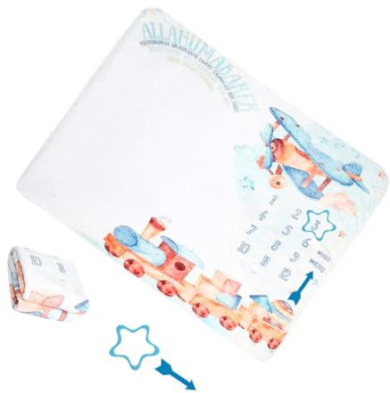 WEKADRIN Flanell Babyfotodecke für Neugeborene 75x100cm mit Rahmen und Pfeil Weiche Monats Meilenstein Decke zum Wachstum Festhalten Hautfreundlich und Vielseitig für Babyshooting