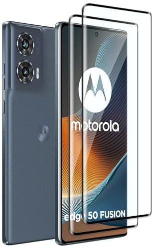 Fyqzio [2 Piezas Cristal templado compatible con Motorola Moto Edge 50 Fusion 5G,sin burbujas,dureza 9H,antiarañazos,3D Cobertura Completa,HD protector de pantalla