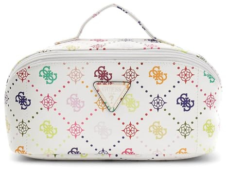GUESS Kosmetiktasche Silia LRG Cosmetic Travel Bag Multi Logo weiß