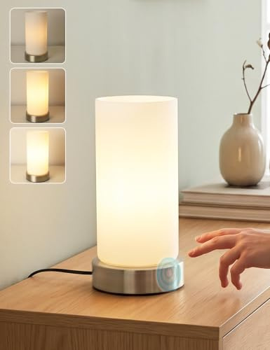 Nachttischlampe, Glas Touch Dim Tischlampe für Schlafzimmer, Silberbasis | Mini Tischleuchte, 3-Stufig Dimmbar, Warmes Licht Nachtischlampen für Nachttisch Wohnzimmer Geschenk Weihnachten