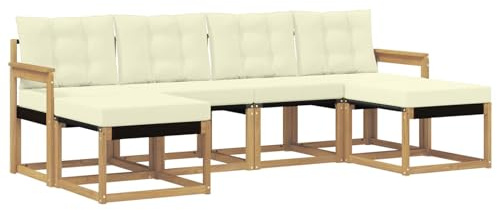 vidaXL Outdoor-Sofagarnitur mit Kissen 6 pcs Weiß und Creme, Garten Ecksofa, modernes Möbel für draußen, langlebige Liege, Coole Sitzgelegenheit auf der Terrasse