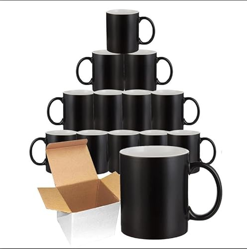 Gift Hub Colour Changing Sublimation Mugs 11oz (Pack of 12) - Matt Gloss Heat Change Custom Photo Cup - Personalised Magic Mug for Heat Press Transfer Coffee Cup