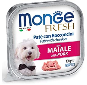Monge Fresh Pork, Nassfutter für Hunde (Nassfutter aus Schwein, hochwertige Qualität, ohne Farb- und Konservierungsstoffe, gut verdauliches Hundefutter, 100 g)