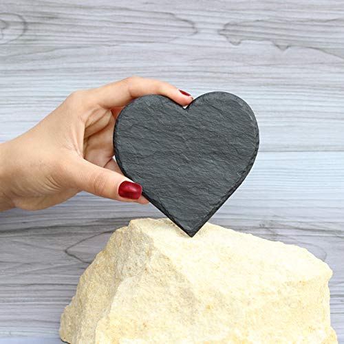 Schieferei – Schieferherzen zum Beschriften mit und ohne Lochung erhältlich – 2x Dekoherzen aus Schiefer für Platzkarten, Geschenkanhänger & Tischdeko – ideal für Hochzeiten & andere Events (10x10cm)