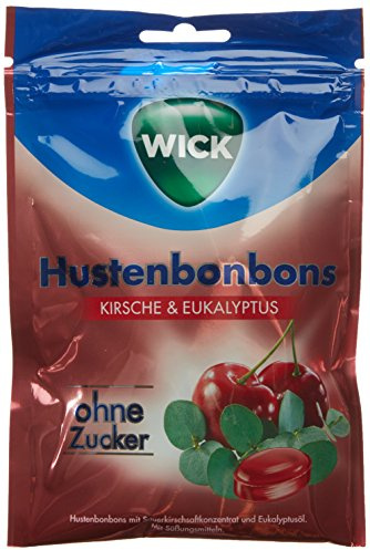 WICK Hustenbonbons Kirsche und Eukalyptus ohne Zucker Vorratspack – Wohltuendes Hustenbonbon mit Sauerkirschsaft und Eukalyptusöl für ein tiefes Atemerlebnis – 10er Pack (10 x 72 g)