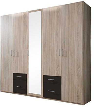 Wimex Kleiderschrank/ Drehtürenschrank Fly, (B/H/T) 225 x 208 x 58 cm, Eiche sägerau-Nachbildung, Schubkästen Lavafarbig