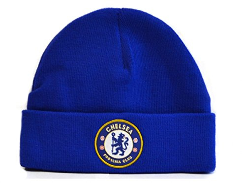 Chelsea FC Königsblaue Strickmütze zum Aufschlagen, Wintermütze, Fußballclub-Abzeichen, offizielles