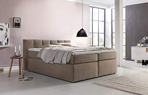 Furniture for Friends Doluna Valina Boxspringbett 180x200 cm H2/H3 in Beige/Grau niedriges Kopfteil 90 cm Ideal für Dachschrägen inkl. Visco Topper + 7 Zonen Taschenfederkern-Matratze