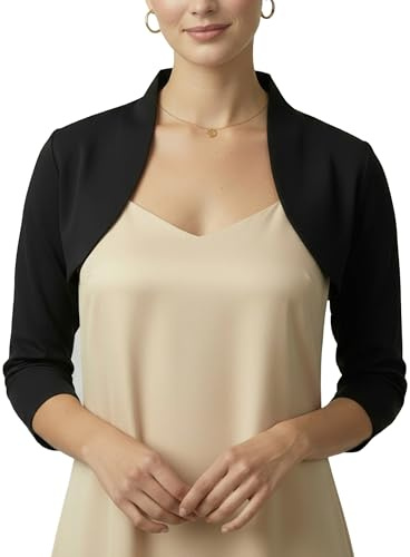 BlackButterfly Coprispalle Donna Sartoriale Manica 3/4 | Tessuto Strutturato Elasticizzato, Collo Rialzato, Davanti Aperto, Da Infilare, Taglie XS-5XL