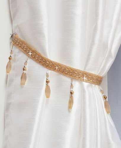 John Aird PAIR (x2) Crystal Beaded Curtain Tie Back (Latte)