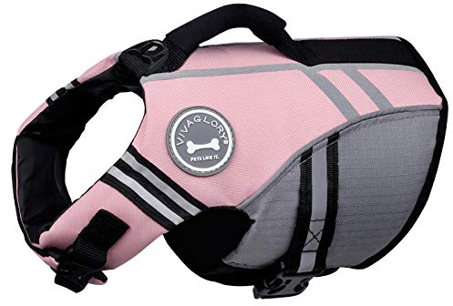 VIVAGLORY Sports Style Schwimmweste Hund, Hundeschwimmweste für Bootfahren, Auftrieb & Schwimmhilfe, Schwimmweste, XS, Sakura Rosa