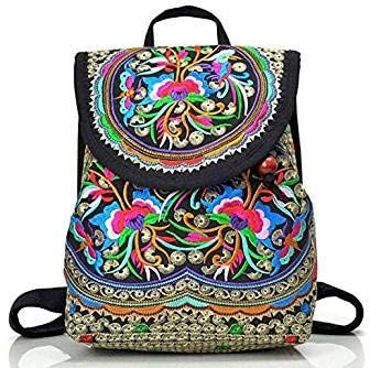 Jzhen Damen Vintage Blumen Rucksack Rucksack Freizeit Backpack 25*11*21cm Mehrfarbig