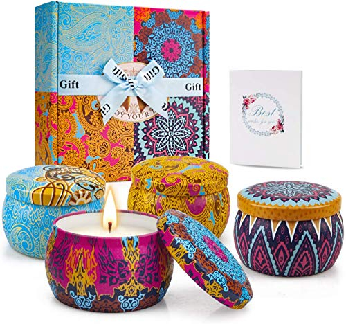 TOFU Duftkerzen Geschenkset, Tragbares Aromatische Kerze, Muttertagsgeschenkset im 4er-Pack,5,65 Unzen,120 Brennstunden Kerzen mit natürliches Sojawachs und ätherischen Ölen,Geschenke für Frauen
