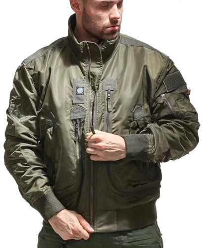 BININBOX Men's Bomber Jacket Pilot Aviator Jacket with Stand Collar (M, Military Green)